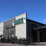Maxline brewing patio with bicycles, Mid town Fort Collins Brewery